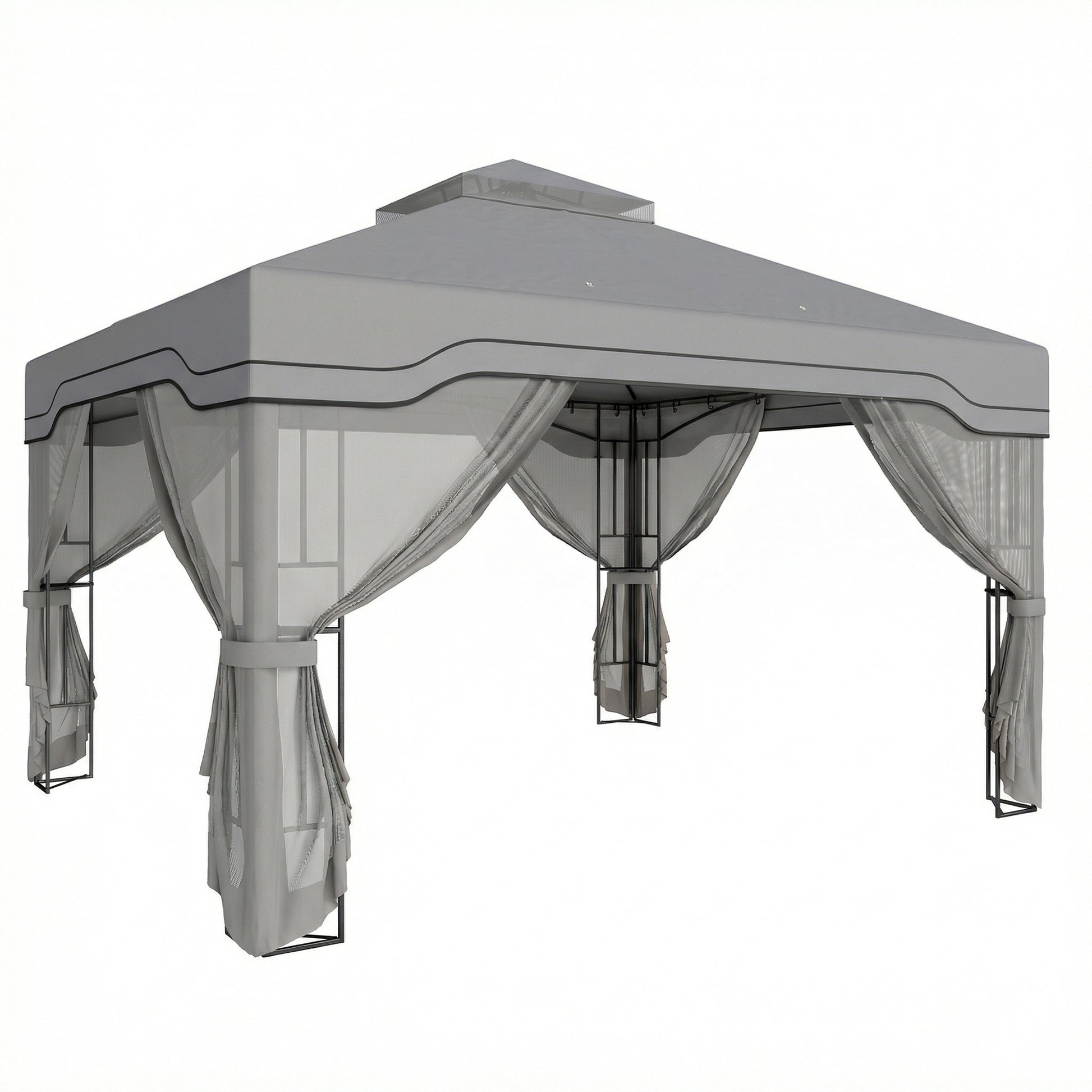 Photo of Outsunny 3 x 3.6 m Outdoor Garden Gazebo with Post Shelves, UPF50+ Patio Permanent Pavilion with Hook, Dark Grey in Grey colour on a white background