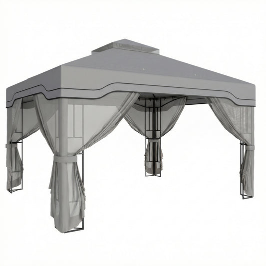 Photo of Outsunny 3 x 3.6 m Outdoor Garden Gazebo with Post Shelves, UPF50+ Patio Permanent Pavilion with Hook, Dark Grey in Grey colour on a white background