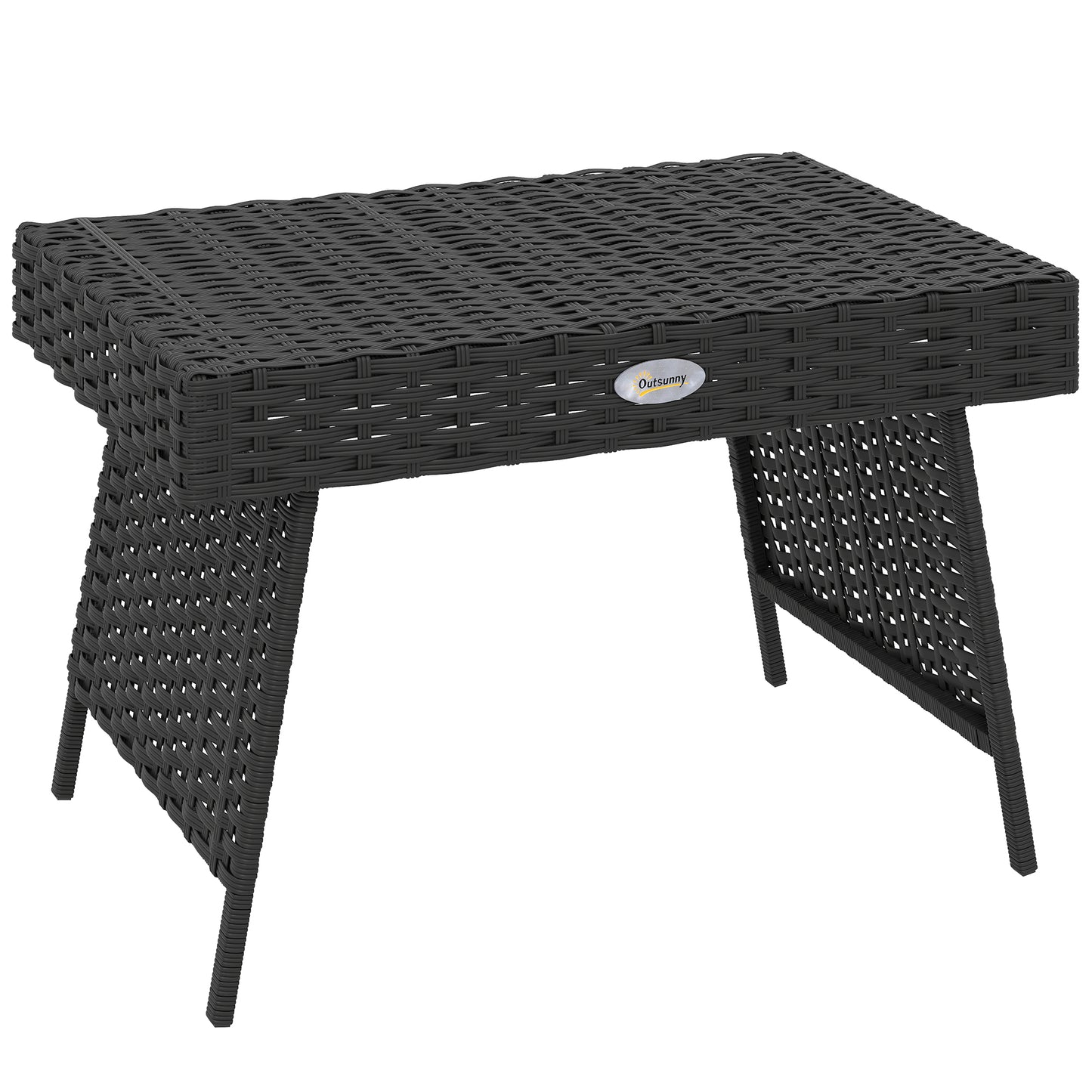 Photo of Outsunny Foldable Outdoor Side Table, Rattan Garden Coffee Table with Steel Frame, Space Saving Bistro Garden Furniture for Patio, Balcony, 60 x 41 x 41 cm, Black in Black colour on a white background