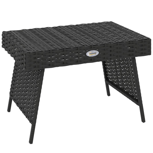 Photo of Outsunny Foldable Outdoor Side Table, Rattan Garden Coffee Table with Steel Frame, Space Saving Bistro Garden Furniture for Patio, Balcony, 60 x 41 x 41 cm, Black in Black colour on a white background