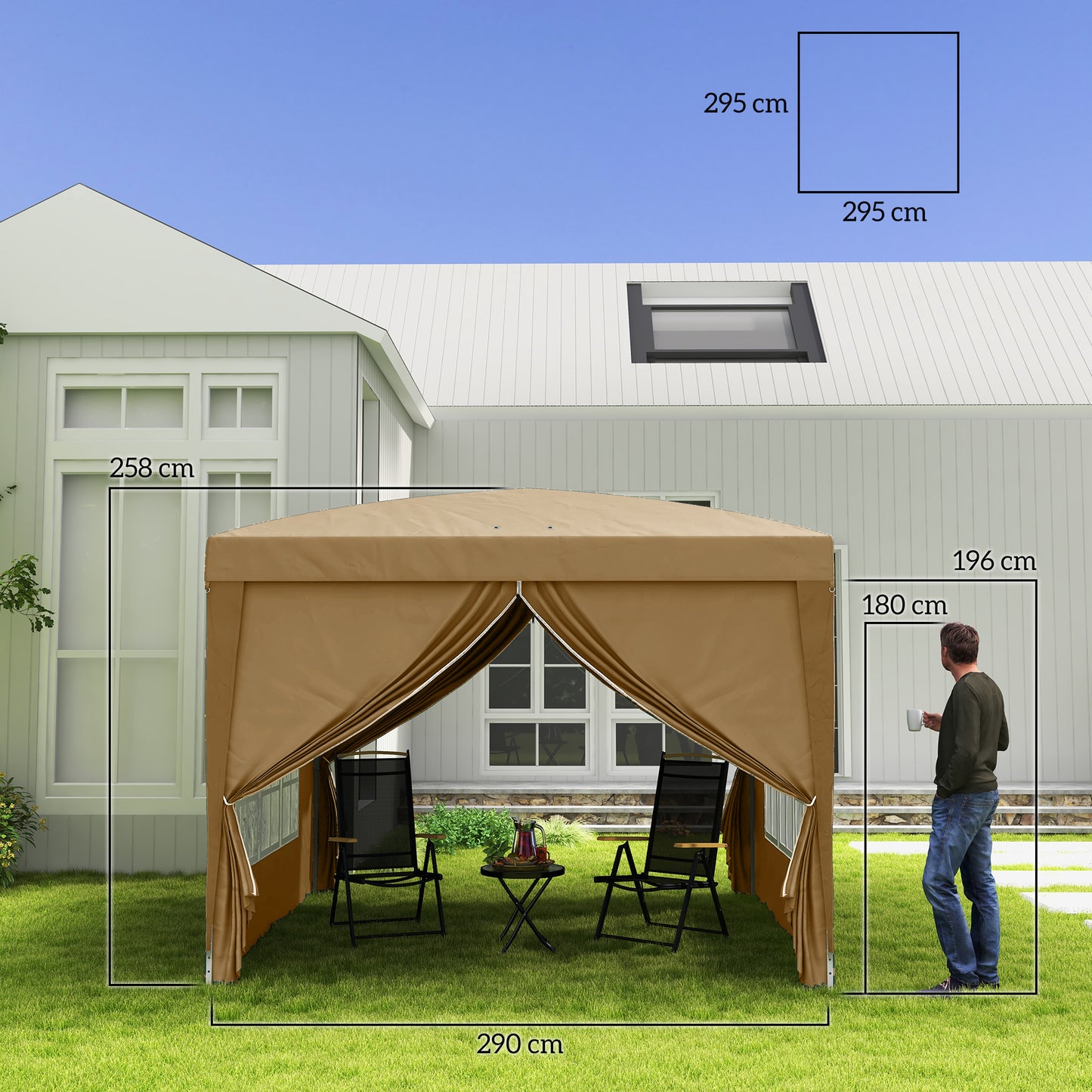 Outsunny 3x3(m) Pop-Up Gazebo, with Curtain Walls and Windows, Khaki