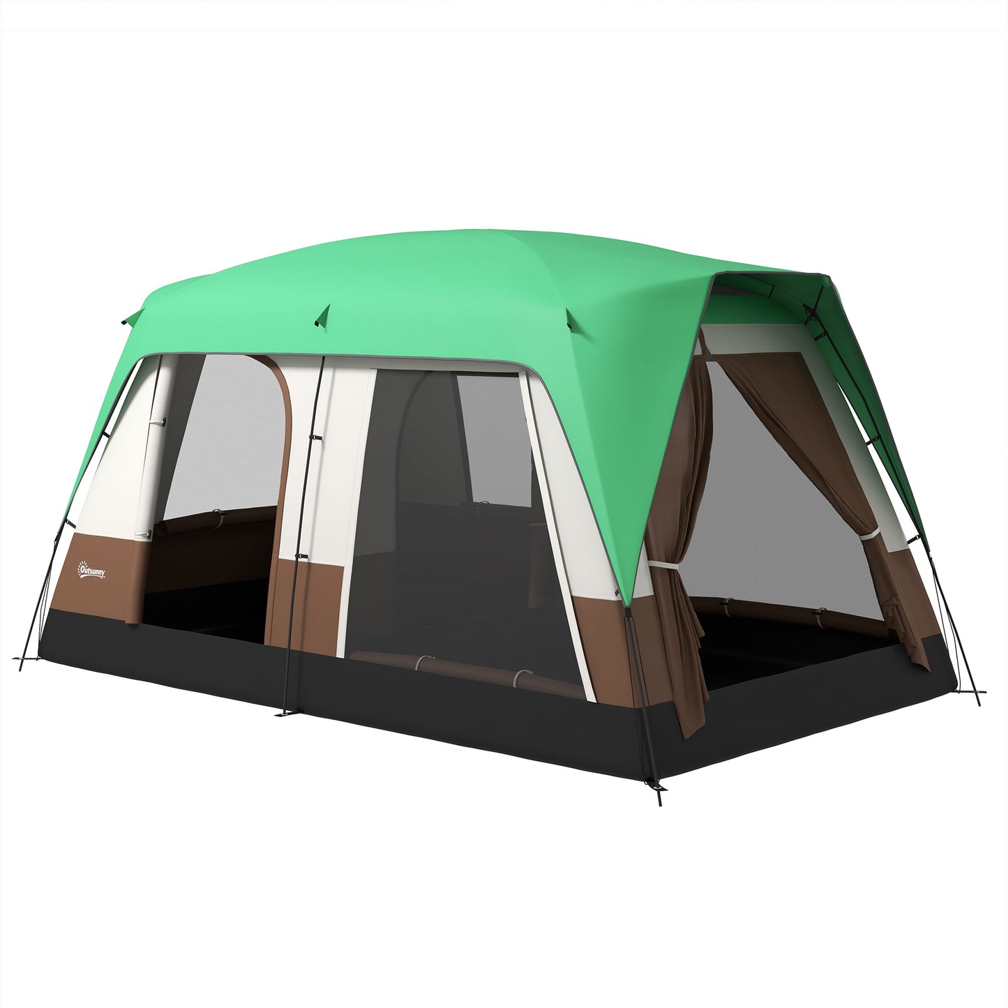 Photo of Outsunny Six-Man Camping Tent, with Small Rainfly and Accessories - Green in Green colour on a white background