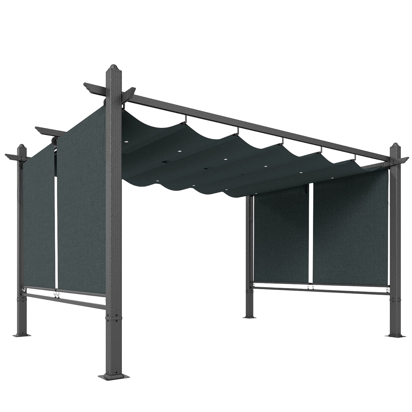 Photo of Outsunny 4 x 3 m Garden Pergola with Retractable Roof Canopy and Roll-Up Sides, Outdoor Gazebo Pergola Kit, Dark Grey in Grey colour on a white background