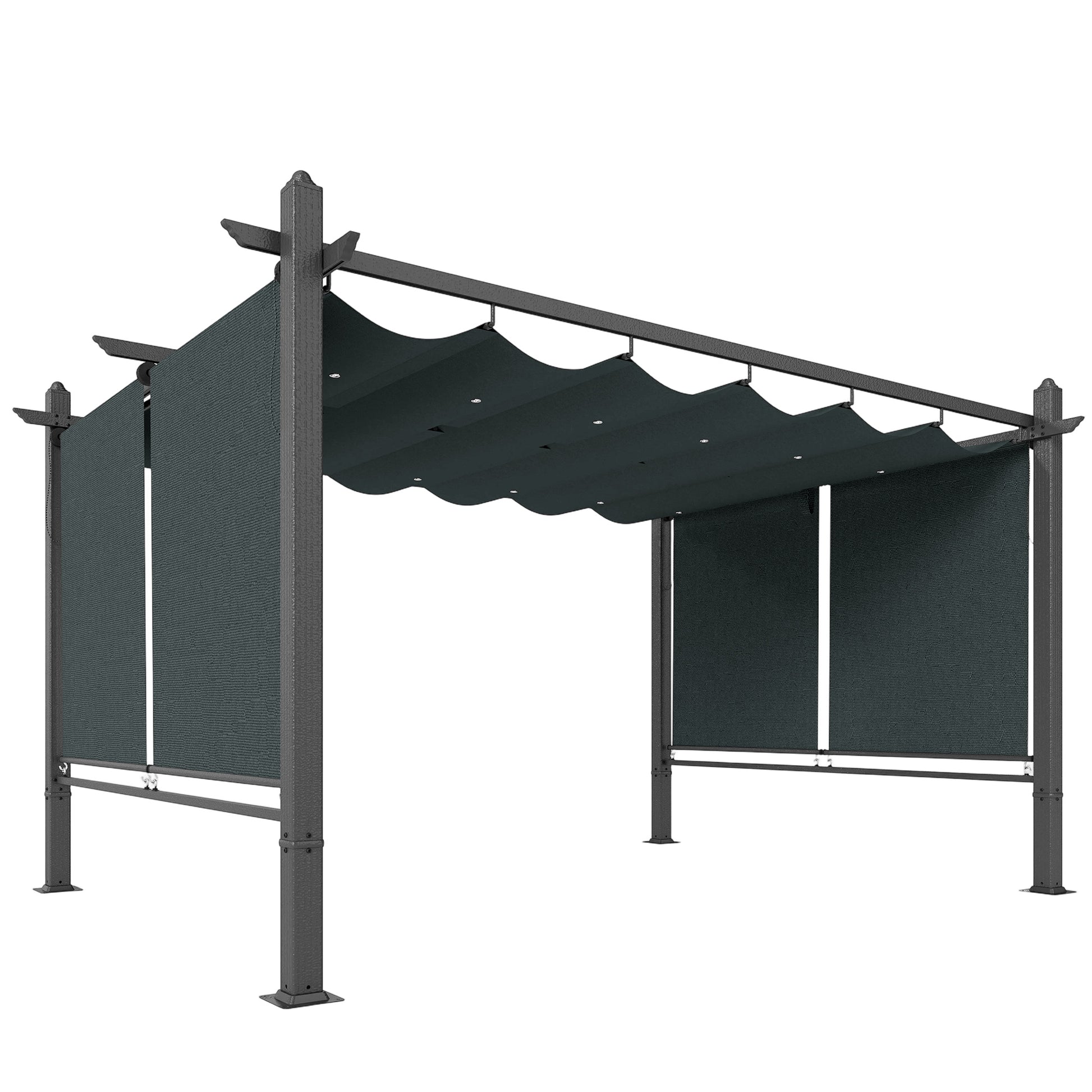 Photo of Outsunny 4 x 3 m Garden Pergola with Retractable Roof Canopy and Roll-Up Sides, Outdoor Gazebo Pergola Kit, Dark Grey in Grey colour on a white background
