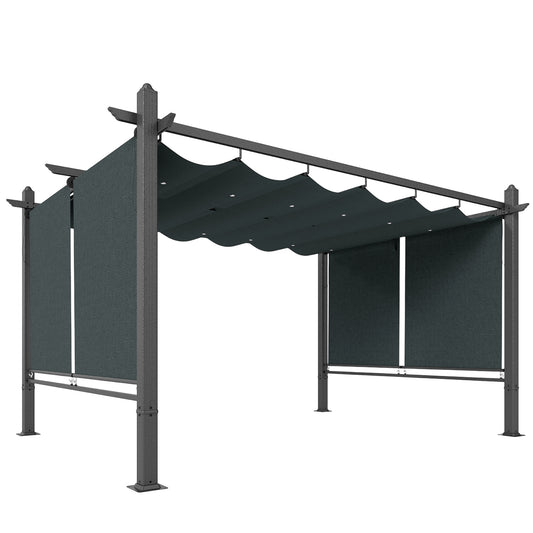 Photo of Outsunny 4 x 3 m Garden Pergola with Retractable Roof Canopy and Roll-Up Sides, Outdoor Gazebo Pergola Kit, Dark Grey in Grey colour on a white background