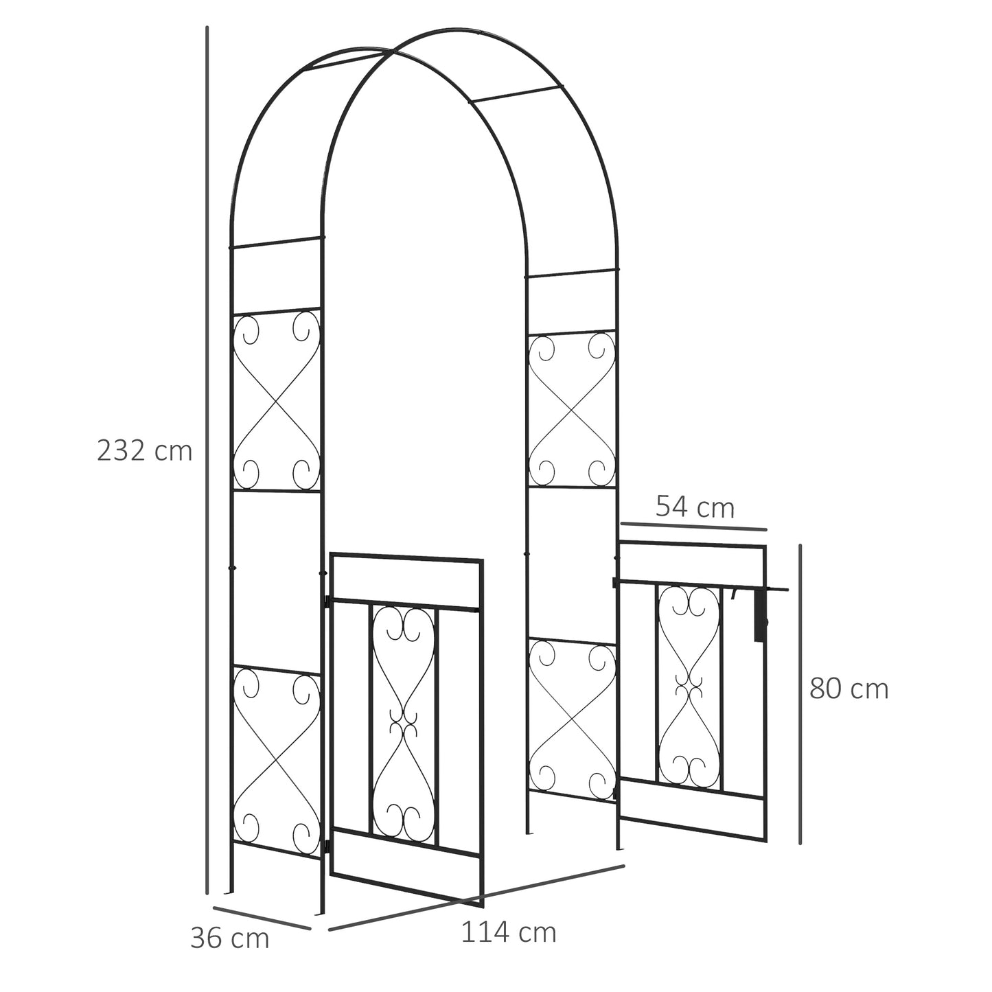Outsunny Garden Arch with Double Gates, Metal Garden Arbor for Climbing Roses & Vines, Decorative Outdoor Archway for Backyard Pathways, Black