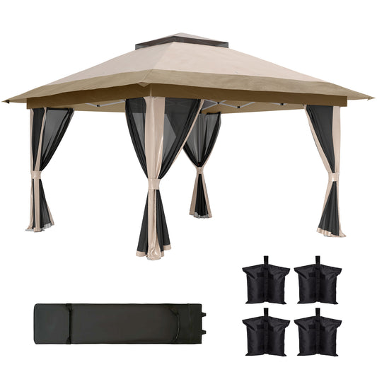 Photo of Outsunny 3.6 x 3.6m Pop-Up Gazebo, with Accessories - Beige in Beige colour on a white background