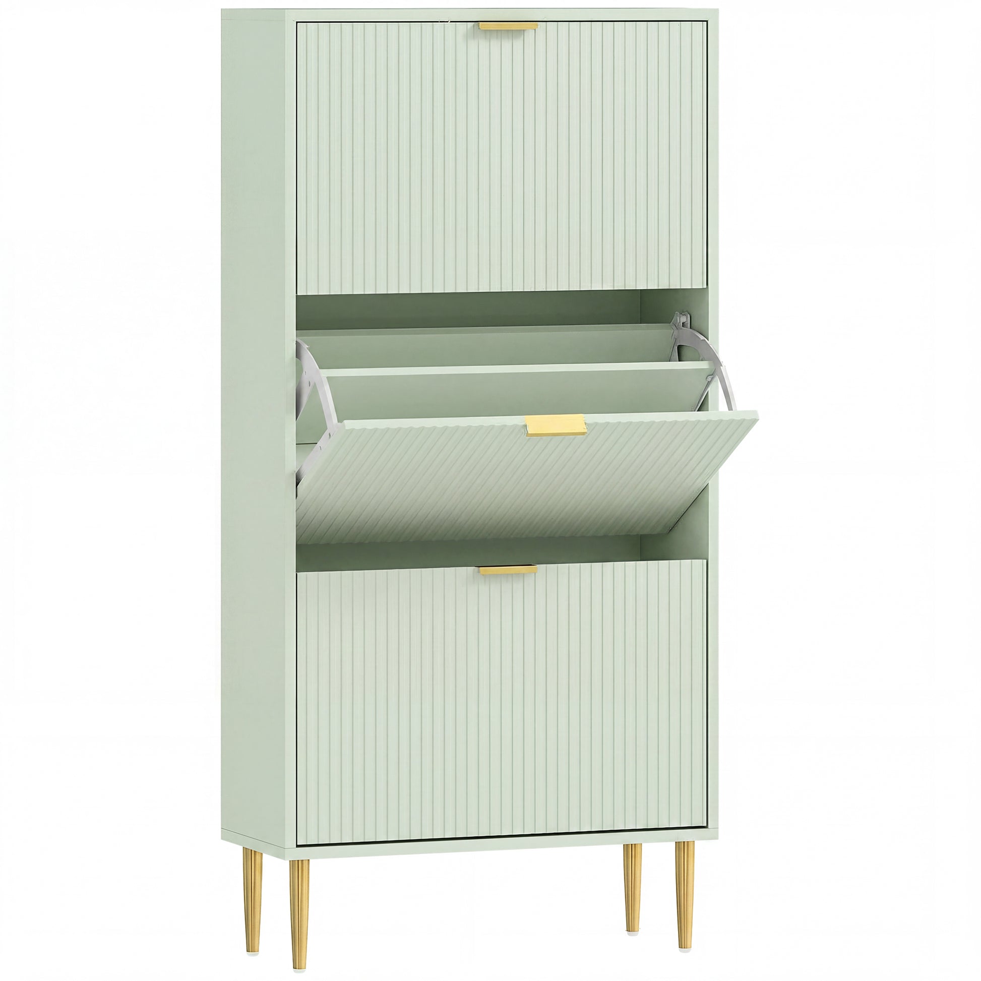 Photo of HOMCOM Elegant Three-Drawer Shoe Cabinet - Light Green in Green colour on a white background