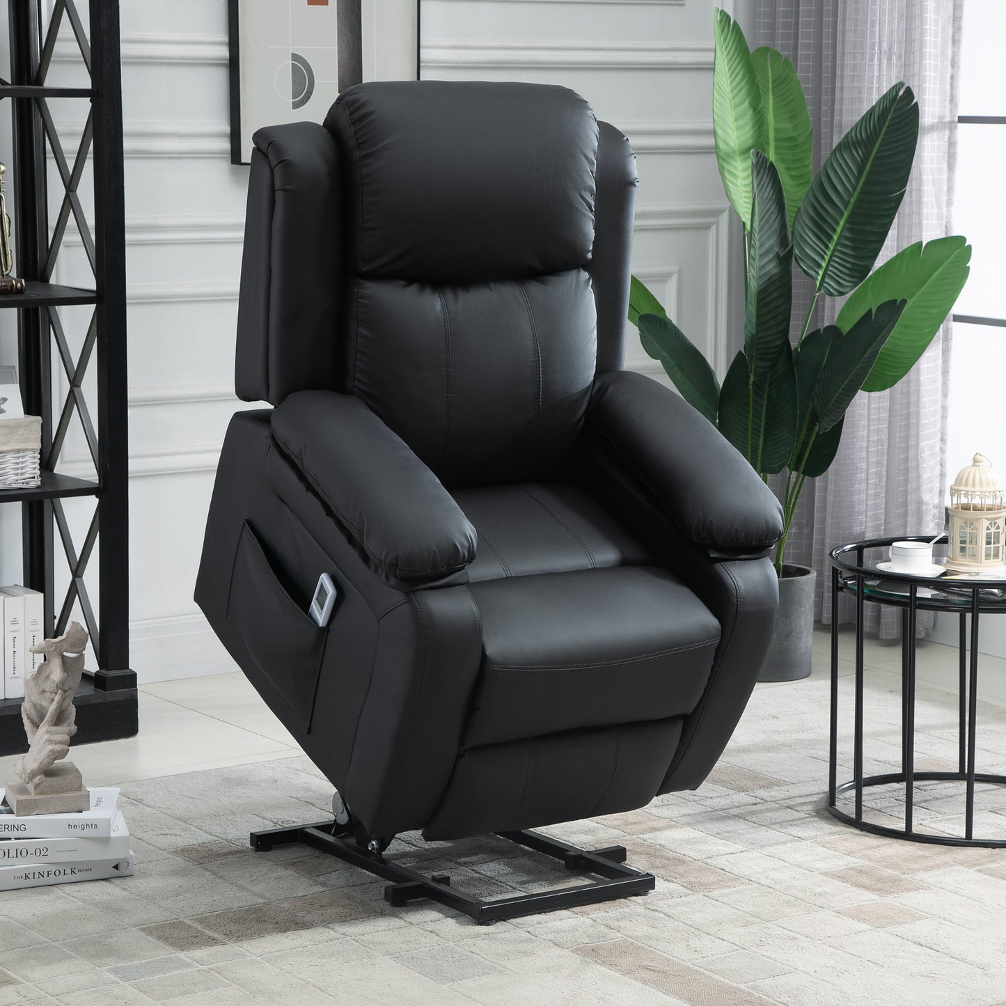 HOMCOM Riser and Recliner Chair with Vibration Massage, PU Leather Power Lift Chair for Elderly, Black