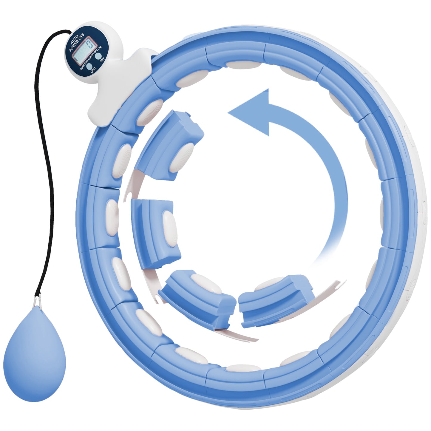 Photo of SPORTNOW Smart Weighted Hula Hoop, Massage Hula Ring w/ 16 Detachable Knots, 360° Auto-Rotating Ball, Digital Counter Light Blue in Blue colour on a white background