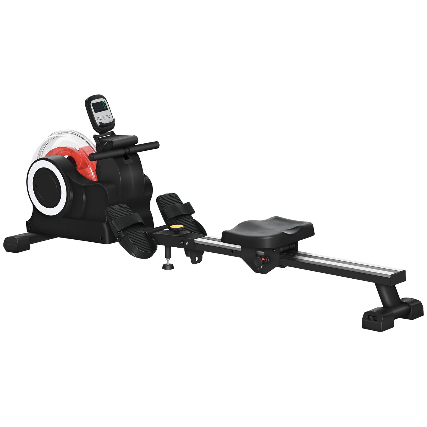 Photo of SPORTNOW Foldable Rowing Machine, Water Rower with Wheels, LCD Monitor and Tablet Holder for Cardio Training, Black in Black colour on a white background