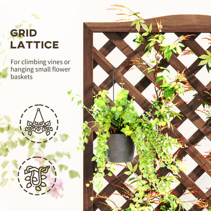 Outsunny wooden planter trellis with climbing vines and hanging flower basket