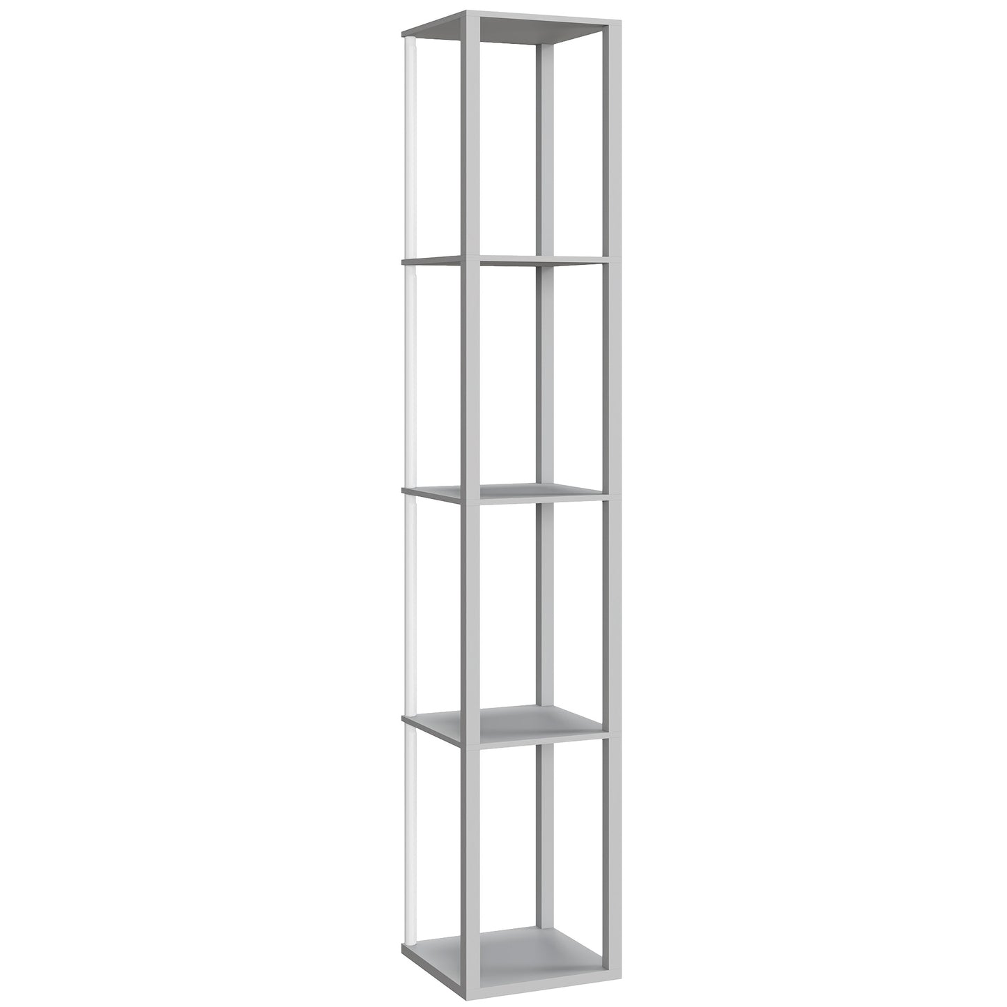 Photo of HOMCOM RGB LED Floor Lamp with Shelves, Modern Dimmable Standing Lamp with Remote Control, Adjustable Brightness & Speed for Living Room, Bedroom, Office, Grey in Grey colour on a white background