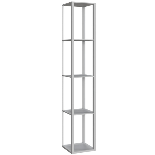 Photo of HOMCOM RGB LED Floor Lamp with Shelves, Modern Dimmable Standing Lamp with Remote Control, Adjustable Brightness & Speed for Living Room, Bedroom, Office, Grey in Grey colour on a white background
