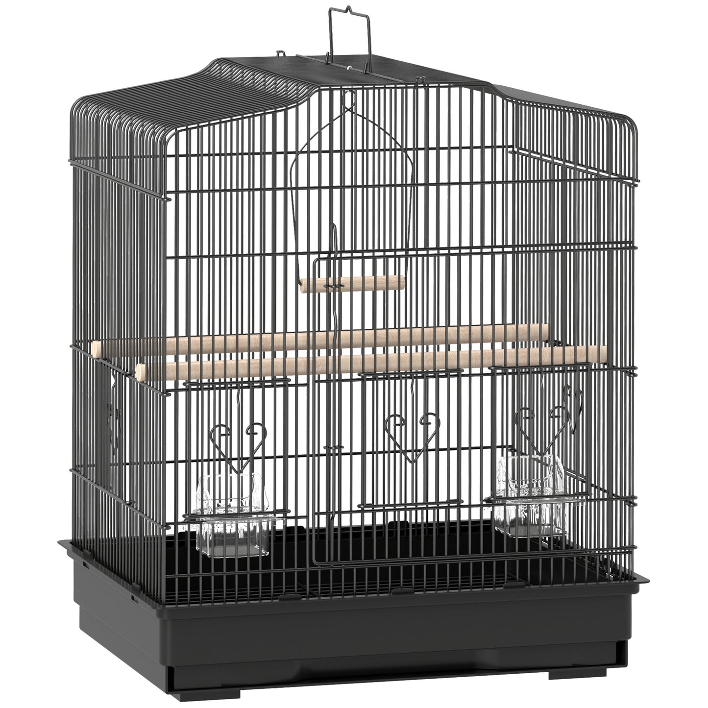 Photo of PawHut Large Metal Bird Cage with Perches, Food Bowls, Swing, for Budgies, Parakeets, Black in Black colour on a white background