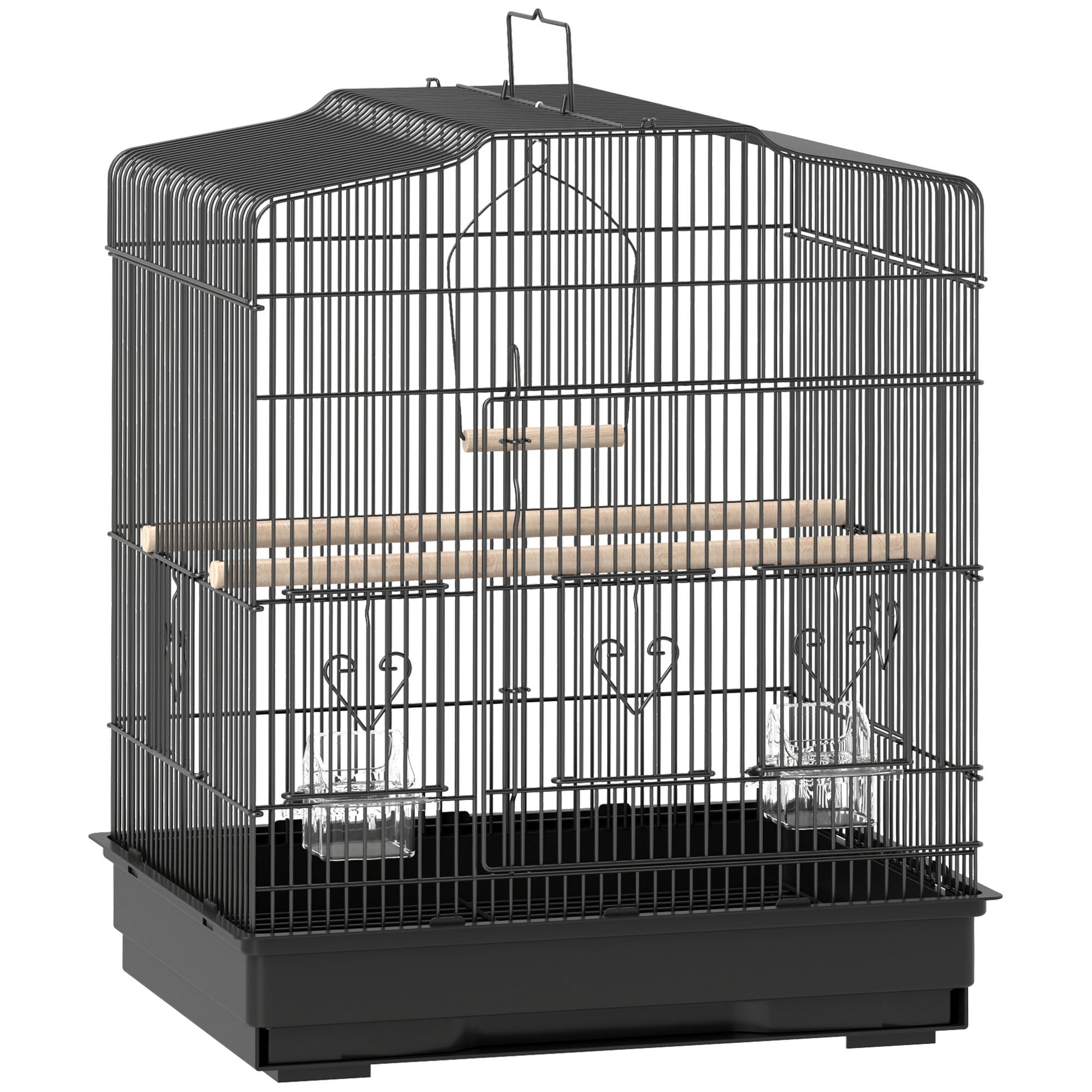 Photo of PawHut Large Metal Bird Cage with Perches, Food Bowls, Swing, for Budgies, Parakeets, Black in Black colour on a white background