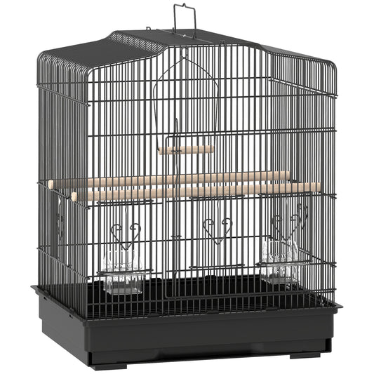Photo of PawHut Large Metal Bird Cage with Perches, Food Bowls, Swing, for Budgies, Parakeets, Black in Black colour on a white background
