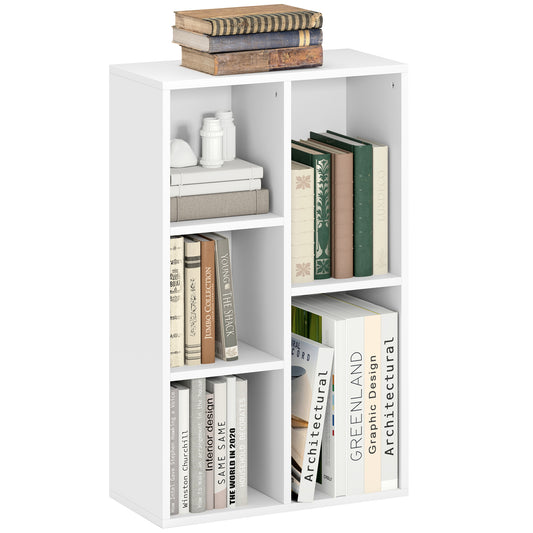 Photo of HOMCOM 2-Tier Bookshelf with 5 Compartments - White in White colour on a white background