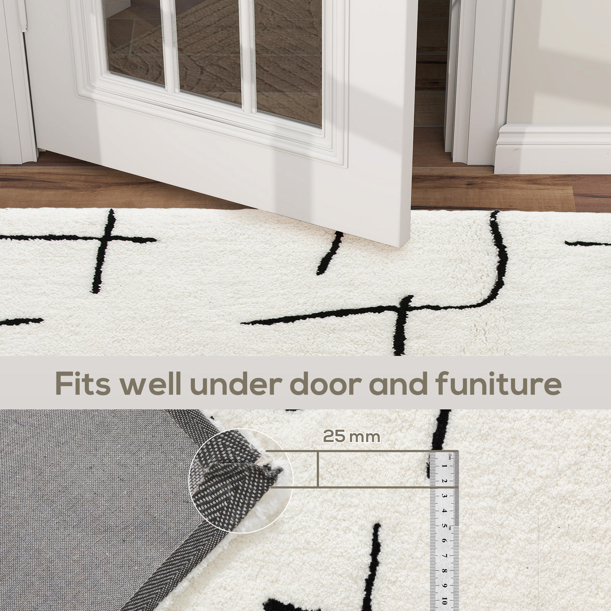 HOMCOM Modern Fluffy Area Rug, Geometric Pattern Washable Rug, Soft High Pile Floor Carpet for Living Room, Bedroom, Dining Room, Home Office, 170 x 120 cm, Cream