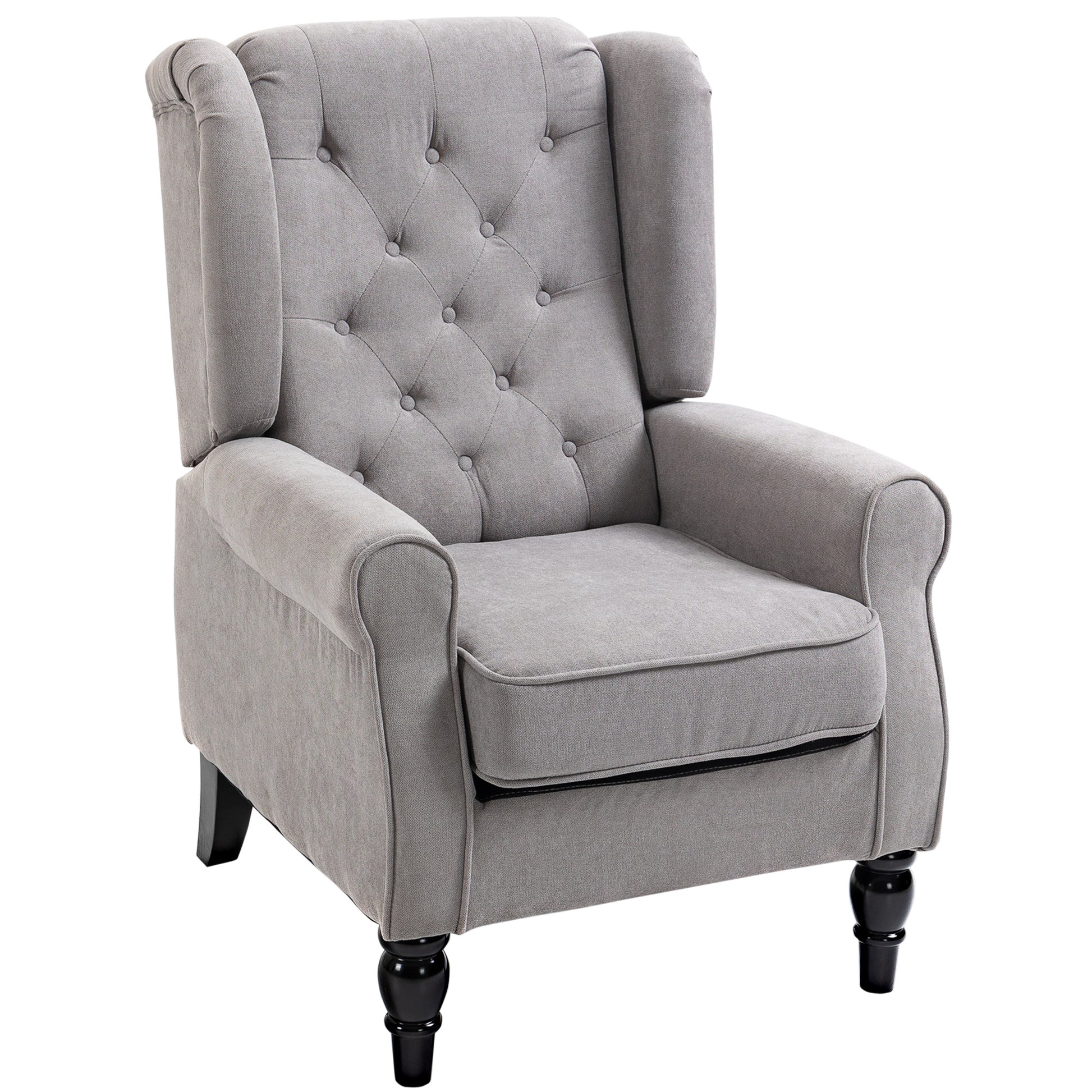 Photo of HOMCOM Retro Accent Chair, Wingback Armchair with Wood Frame Button Tufted Design for Living Room Bedroom, Grey in Grey colour on a white background