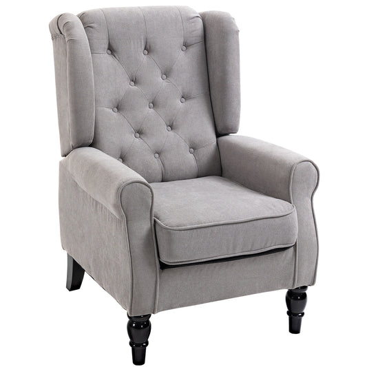 Photo of HOMCOM Retro Accent Chair, Wingback Armchair with Wood Frame Button Tufted Design for Living Room Bedroom, Grey in Grey colour on a white background