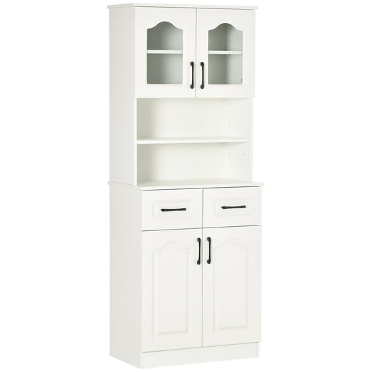Photo of HOMCOM Kitchen Cupboard, Freestanding Storage Cabinet with 2 Adjustable Shelves, 2 Drawers and Open Counter for Living Room, Dining Room, 168cm, White in White colour on a white background