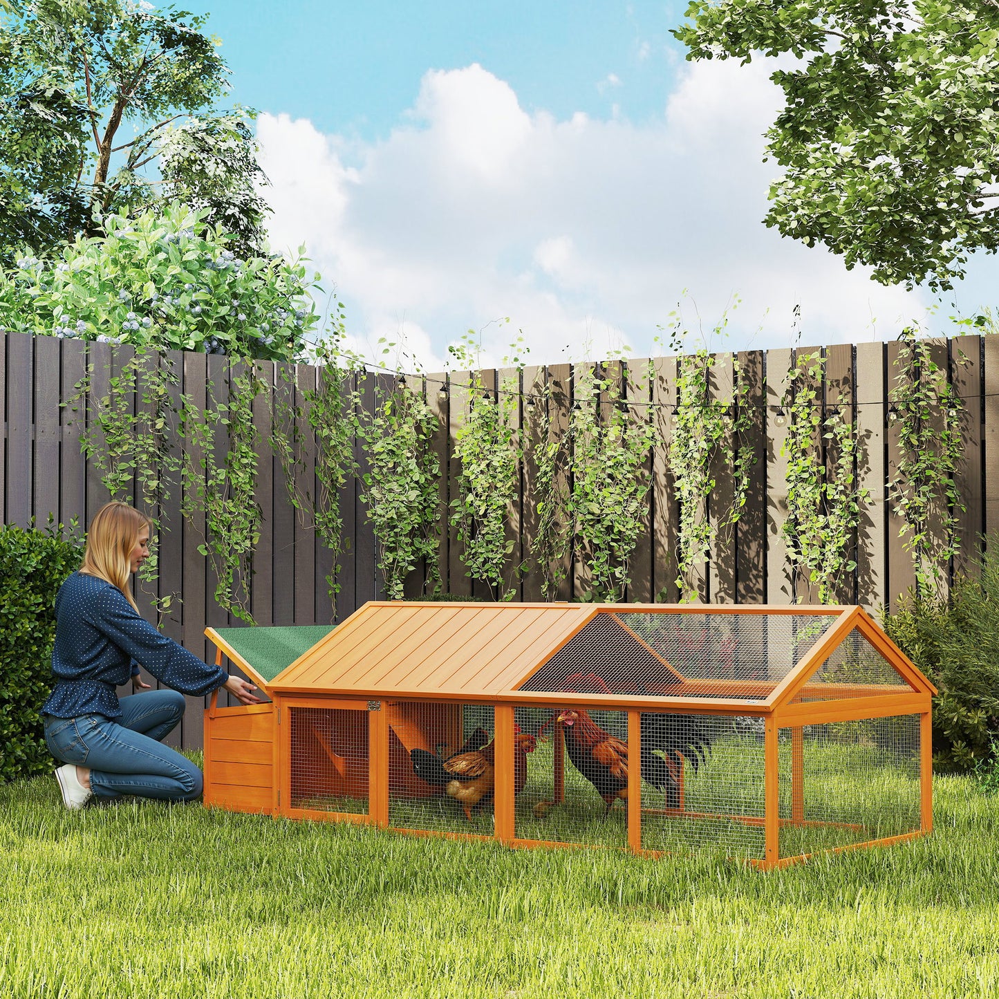 PawHut Wooden Chicken Coop with Nesting Box, Openable Roof, for 4-8 Chickens, Nature Wood