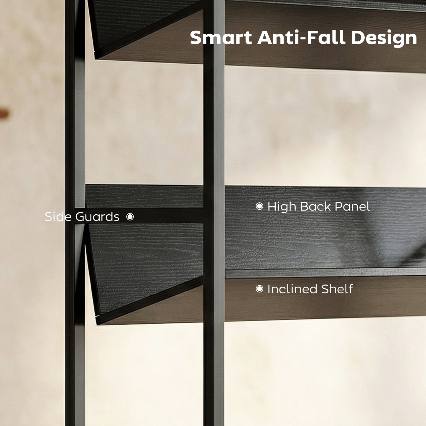 HOMCOM Bookshelf 5-Tier Metal Frame Bookcase Storage Shelves for Living Room Black