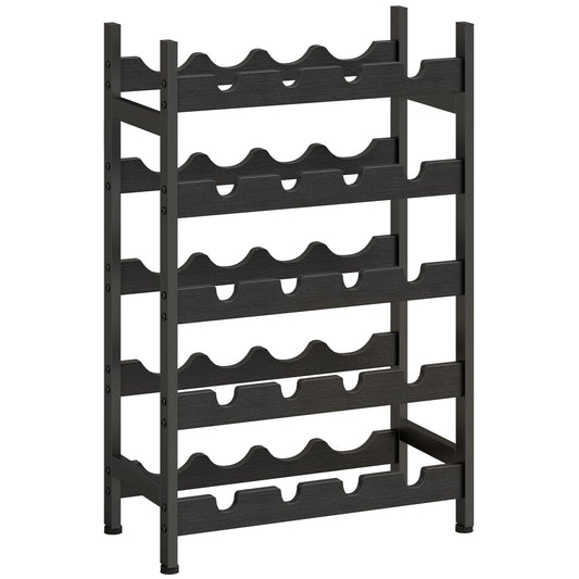 Photo of HOMCOM Wine Rack Freestanding Industrial Liquor Cabinet 5-Tier 20 Bottles Bar Stand with Adjustable Feet, Black in Black colour on a white background