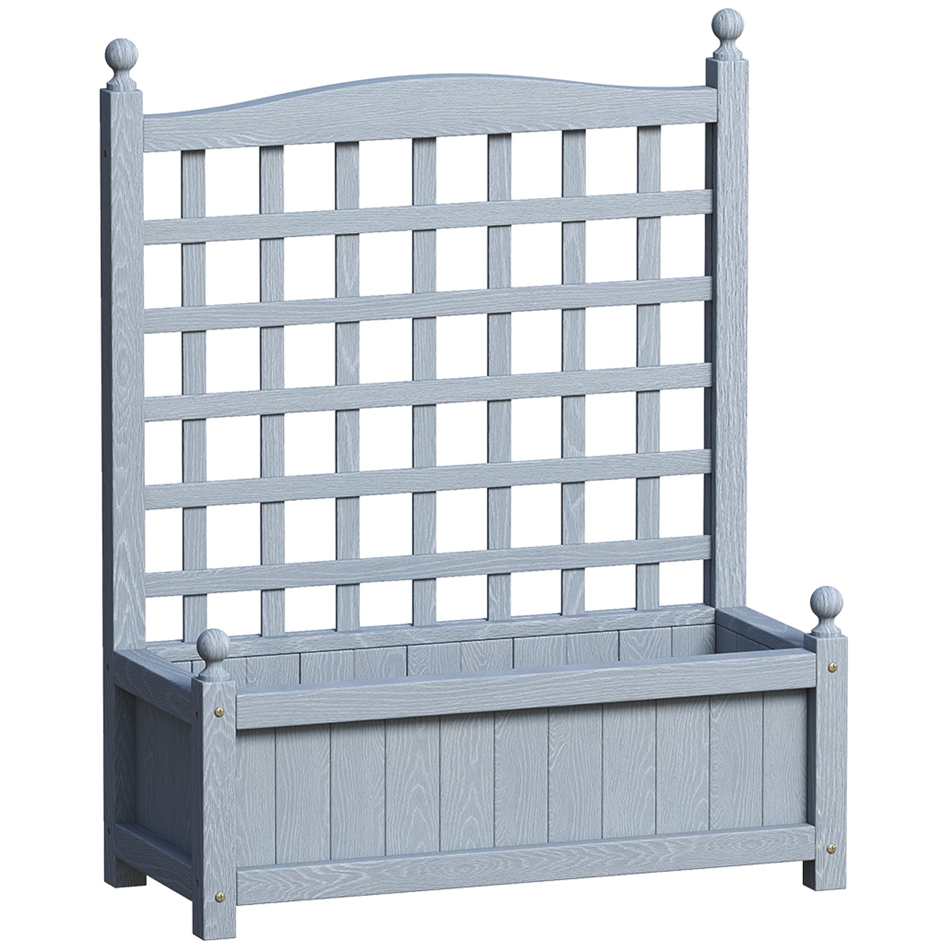 Photo of Outsunny Garden Planters with Trellis for Climbing Vines, Wood Raised Beds for Garden, Flower Pot, Indoor Outdoor, Grey in Grey colour on a white background