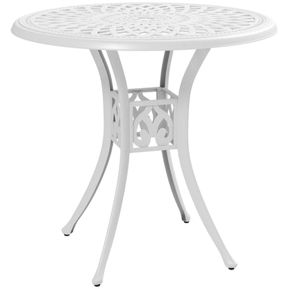 Outsunny white round cast aluminium garden table with ornate openwork top and curved legs