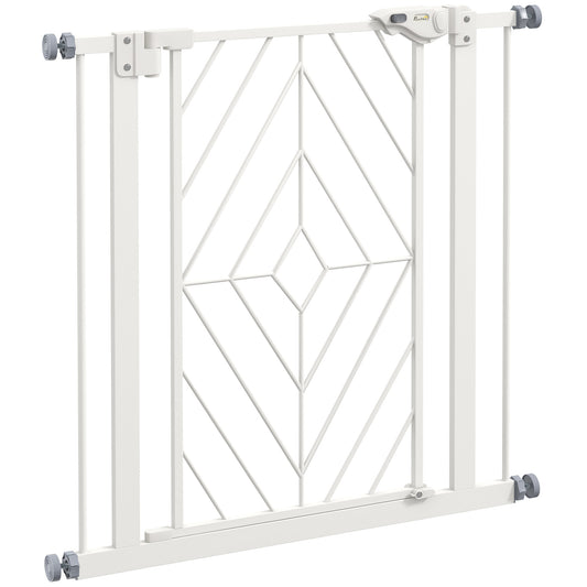 Photo of PawHut Pressure Fit Stair Gate, Dog Gate, with Auto Closing Door, Double Locking, Easy Installation, Openings 74-80cm - White in White colour on a white background