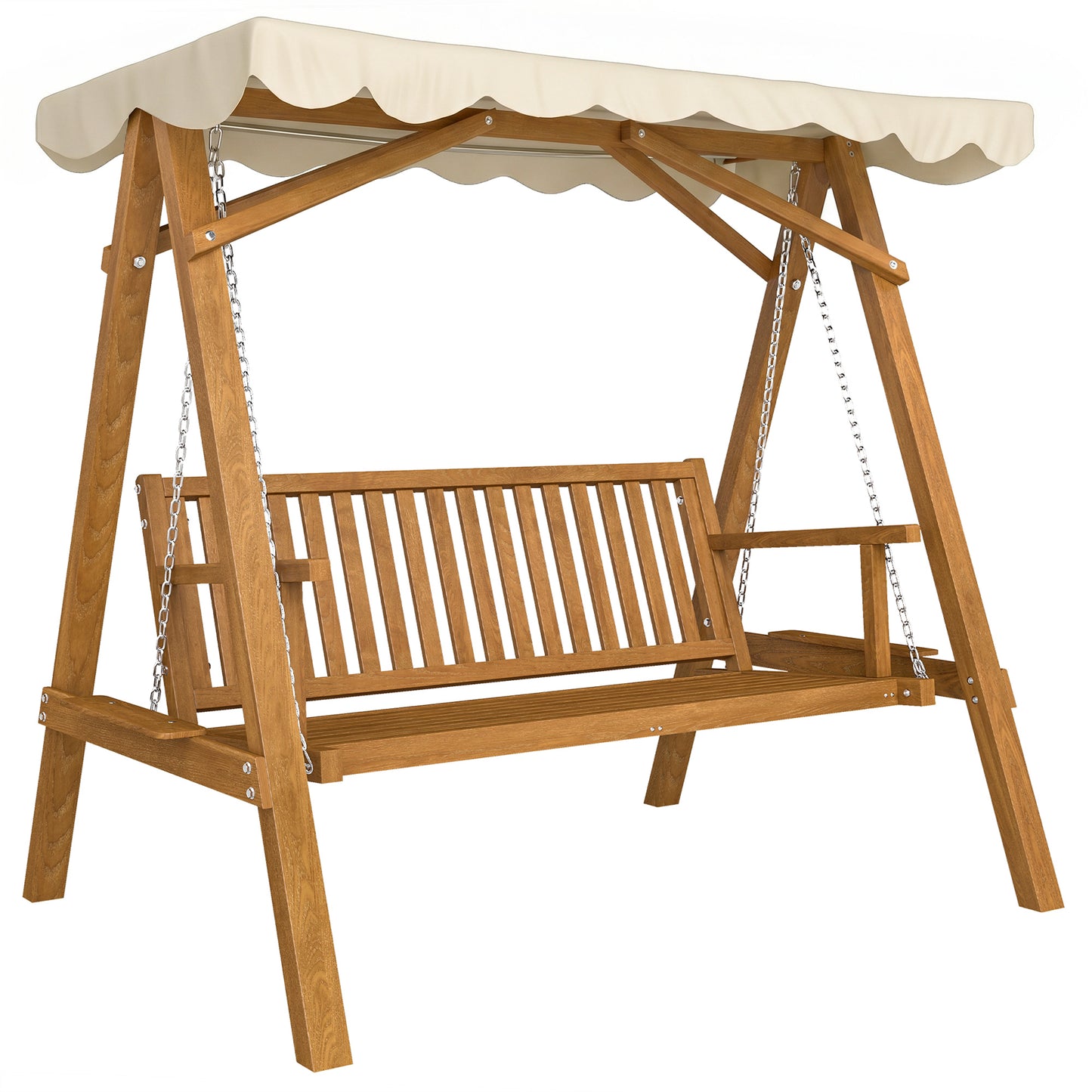 Photo of Outsunny 2 Seater Garden Swing Seat with Canopy, Wooden Swing Chair, Outdoor Hammock Bench for Balcony Patio Porch, Cream White in White colour on a white background