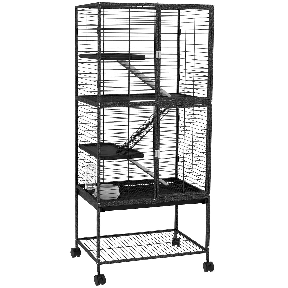 Photo of PawHut Rolling Chinchilla Cage, Small Animal Cage for Ferrets w/ Three Doors, Storage, Shelf, Tray Tray, Bowl, Water Bottle in Bottle colour on a white background