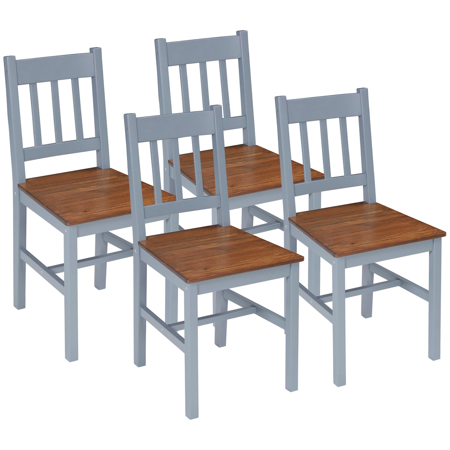 Photo of HOMCOM Dining Chairs Set of 4, Kitchen Chair with Slat Back, Pine Wood Structure for Living Room and Dining Room, Grey in Grey colour on a white background