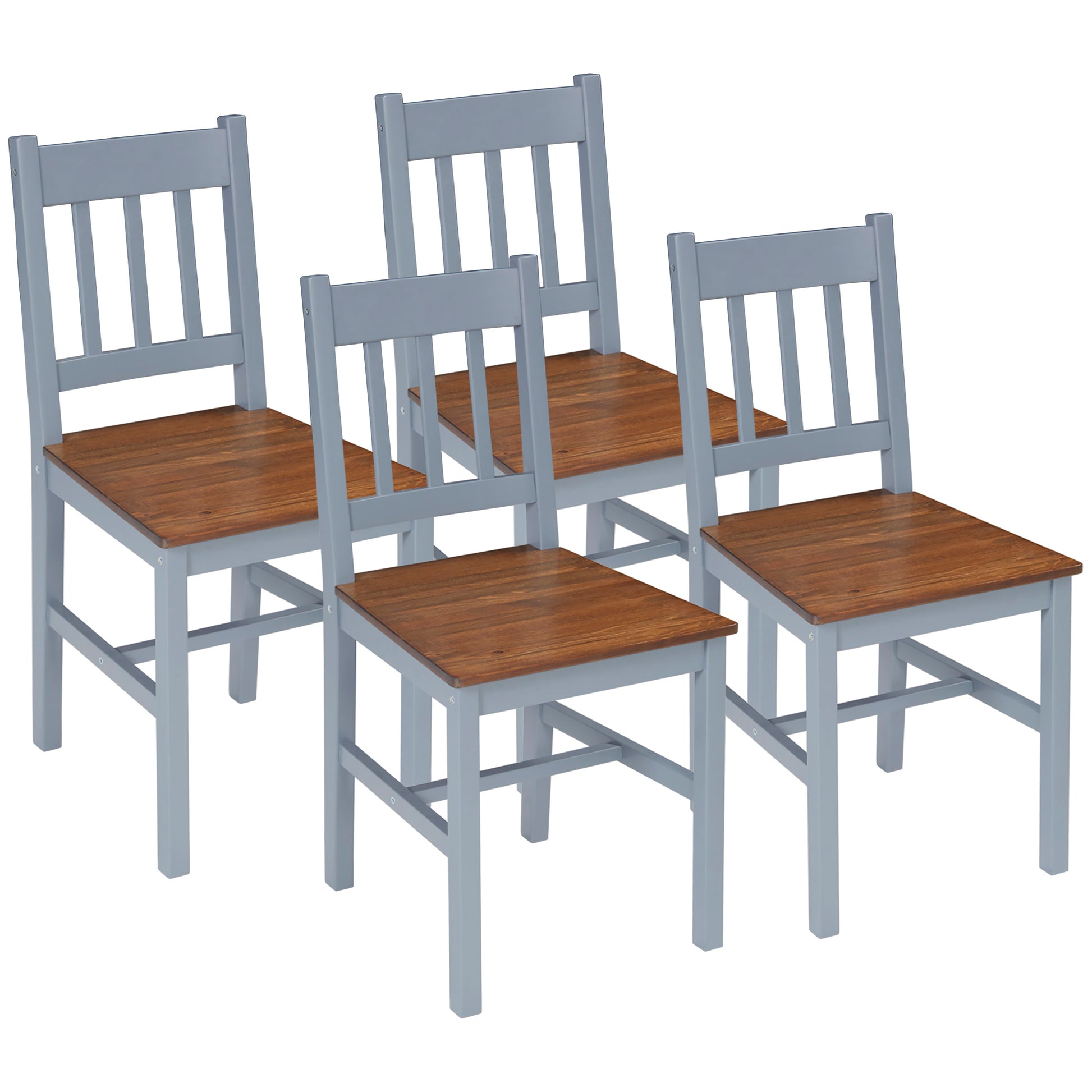 Photo of HOMCOM Dining Chairs Set of 4, Kitchen Chair with Slat Back, Pine Wood Structure for Living Room and Dining Room, Grey in Grey colour on a white background
