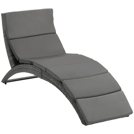 Photo of Outsunny Folding Sun Lounger, PE Rattan Garden Lounger Chair with Soft Padded Cushion, Ergonomic Curved Design Sun Bed for Balcony, Garden, Grey in Grey colour on a white background