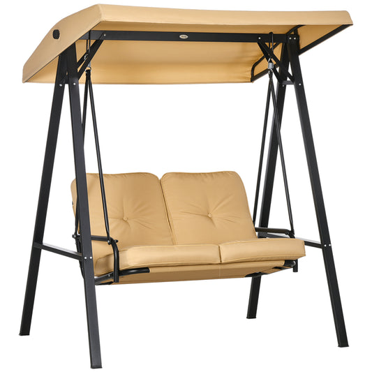 Photo of Outsunny Two-Seater Garden Swing Bench, with Adjustable Canopy - Beige in Beige colour on a white background