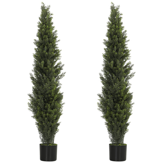 Photo of HOMCOM Set of 2 Decorative Artificial Plants Cypress in Weighted Pot, Fake Plant with 2035 Leaves, 150 cm in cm colour on a white background
