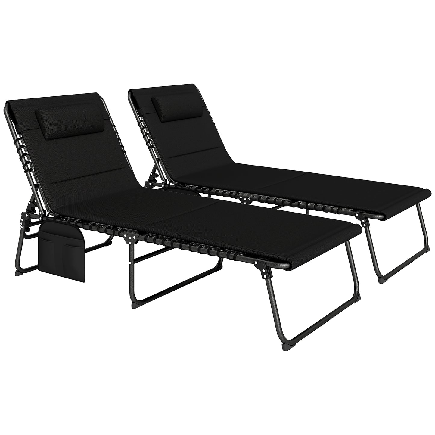 Photo of Outsunny Set of Two Reclining Sun Loungers - Black in Black colour on a white background