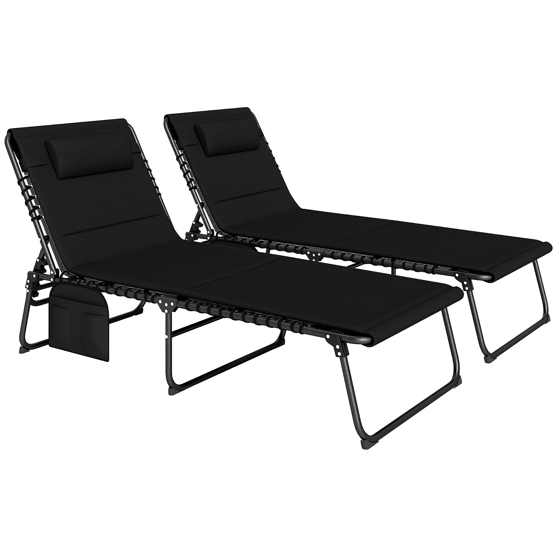 Photo of Outsunny Set of Two Reclining Sun Loungers - Black in Black colour on a white background