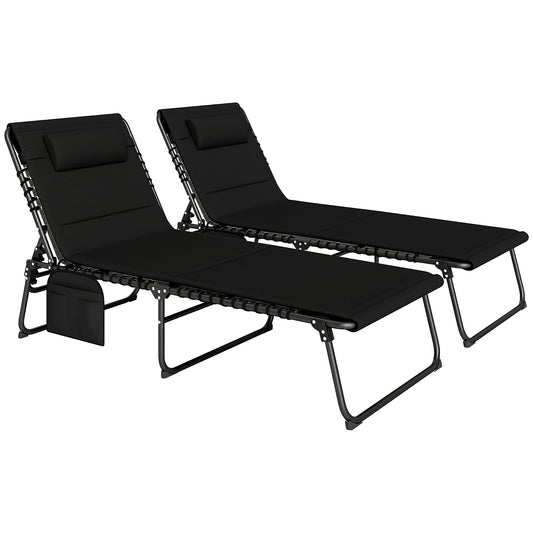 Photo of Outsunny Set of Two Reclining Sun Loungers - Black in Black colour on a white background