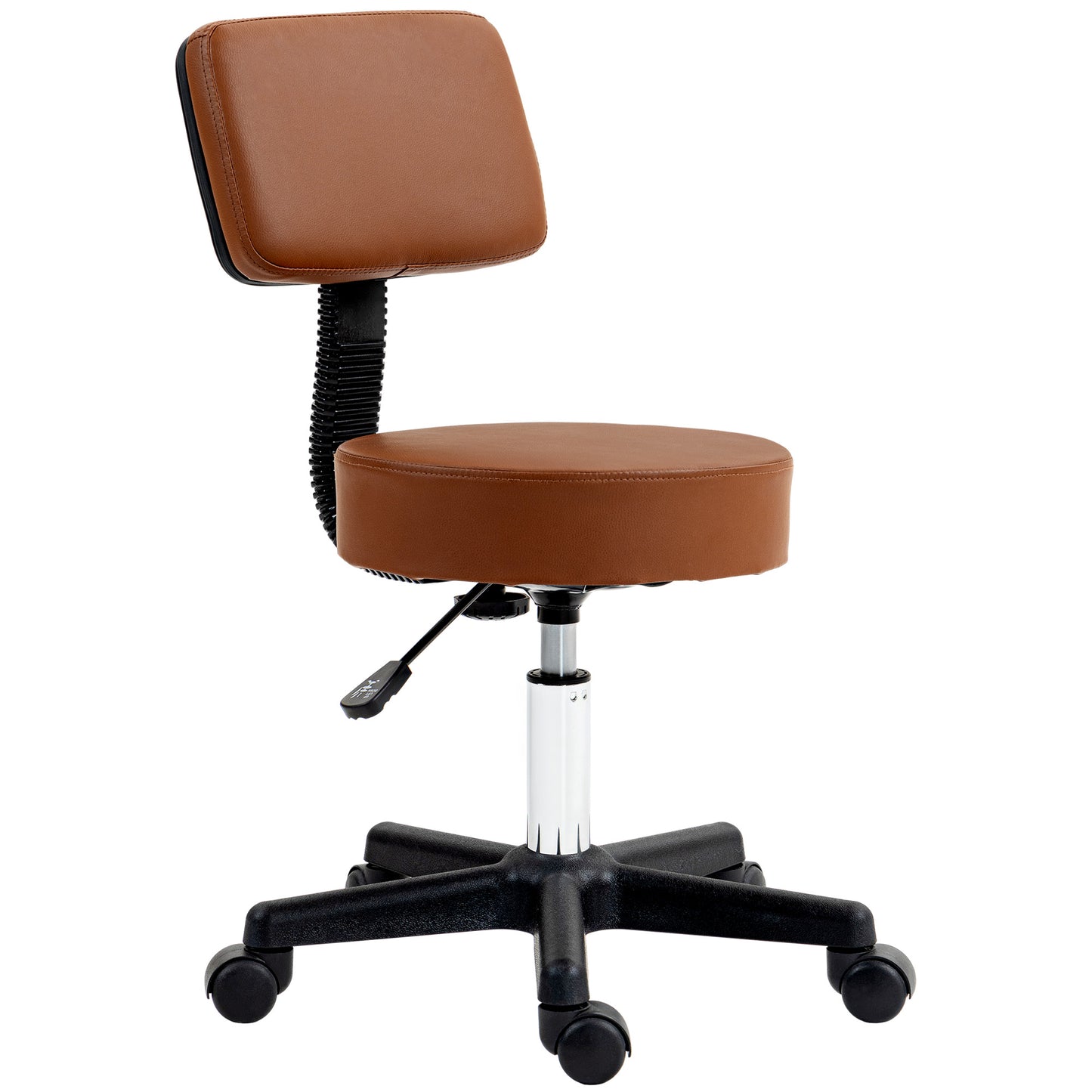 Photo of HOMCOM Beautician's Swivel Salon Chair w/ Padded Seat Back 5 Wheels Adjustable Height Salon Hairdressers Tattoo Spa Rolling Cushion Professional 48cm Brown in Brown colour on a white background