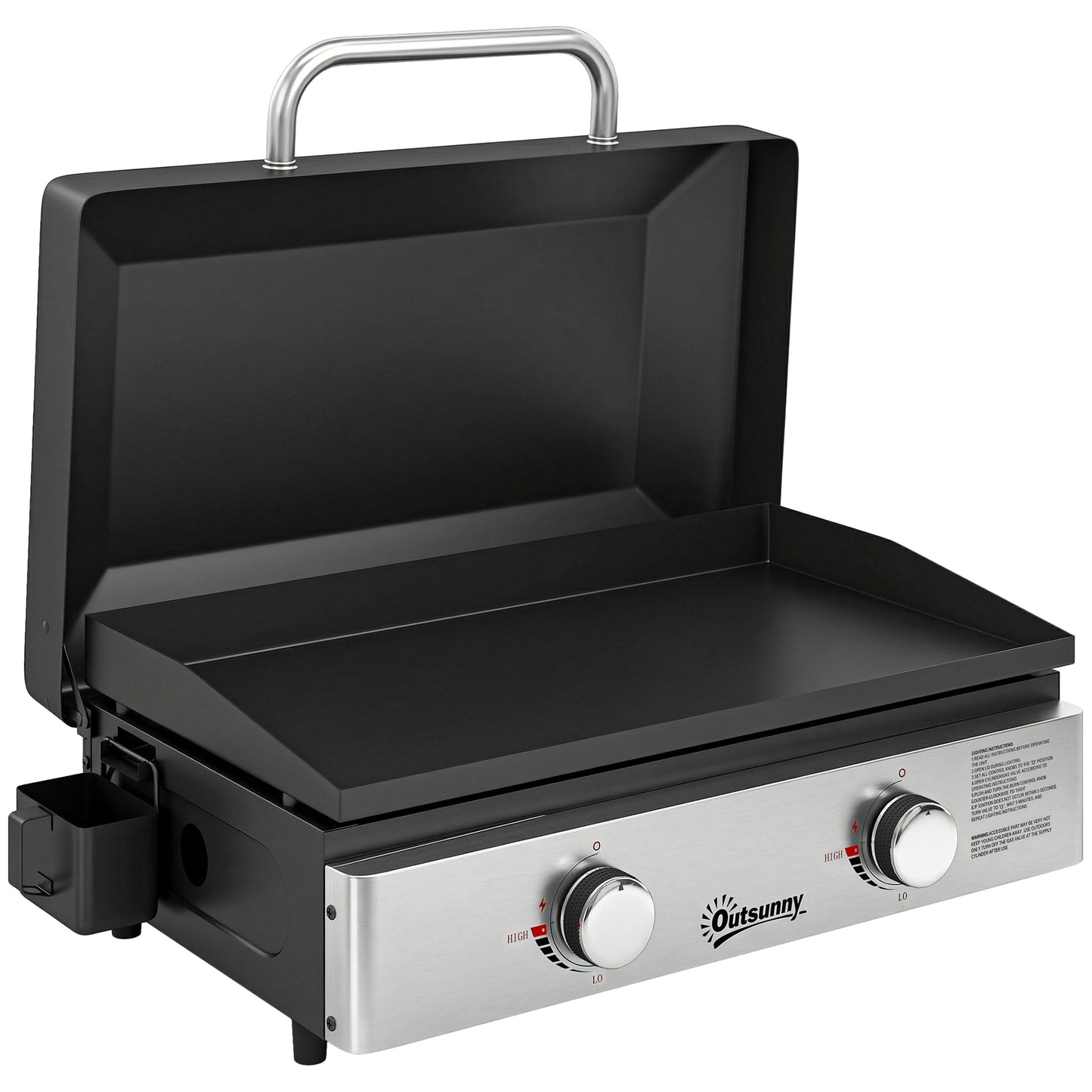 Photo of Outsunny 2 Burner Grill Griddle, Portable Gas Plancha, 6 kW, Tabletop Gas BBQ with Grease Cup for Camping Picnic Patios, Black in Black colour on a white background