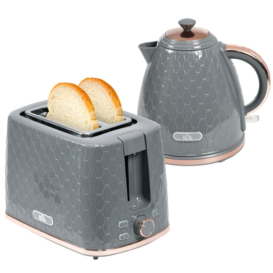 Photo of HOMCOM 1.7L 3000W Fast Boil Kettle & 2 Slice Toaster Set, Kettle and Toaster Set with Auto Shut Off, Browning Controls, Grey in Grey colour on a white background