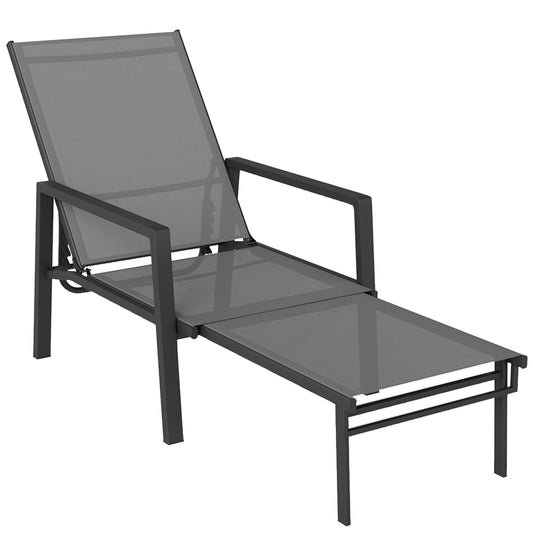 Photo of Outsunny Sun Lounger Retracable Footrest 5-Position Adjustable Steel Frame for Beach, Porch, Patio, Camping, Dark Grey in Grey colour on a white background