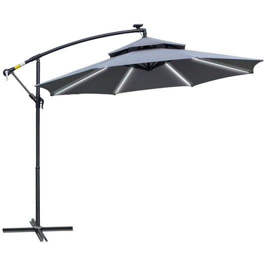 Photo of Outsunny 3m LED Light Overhanging Parasol - Grey in Grey colour on a white background