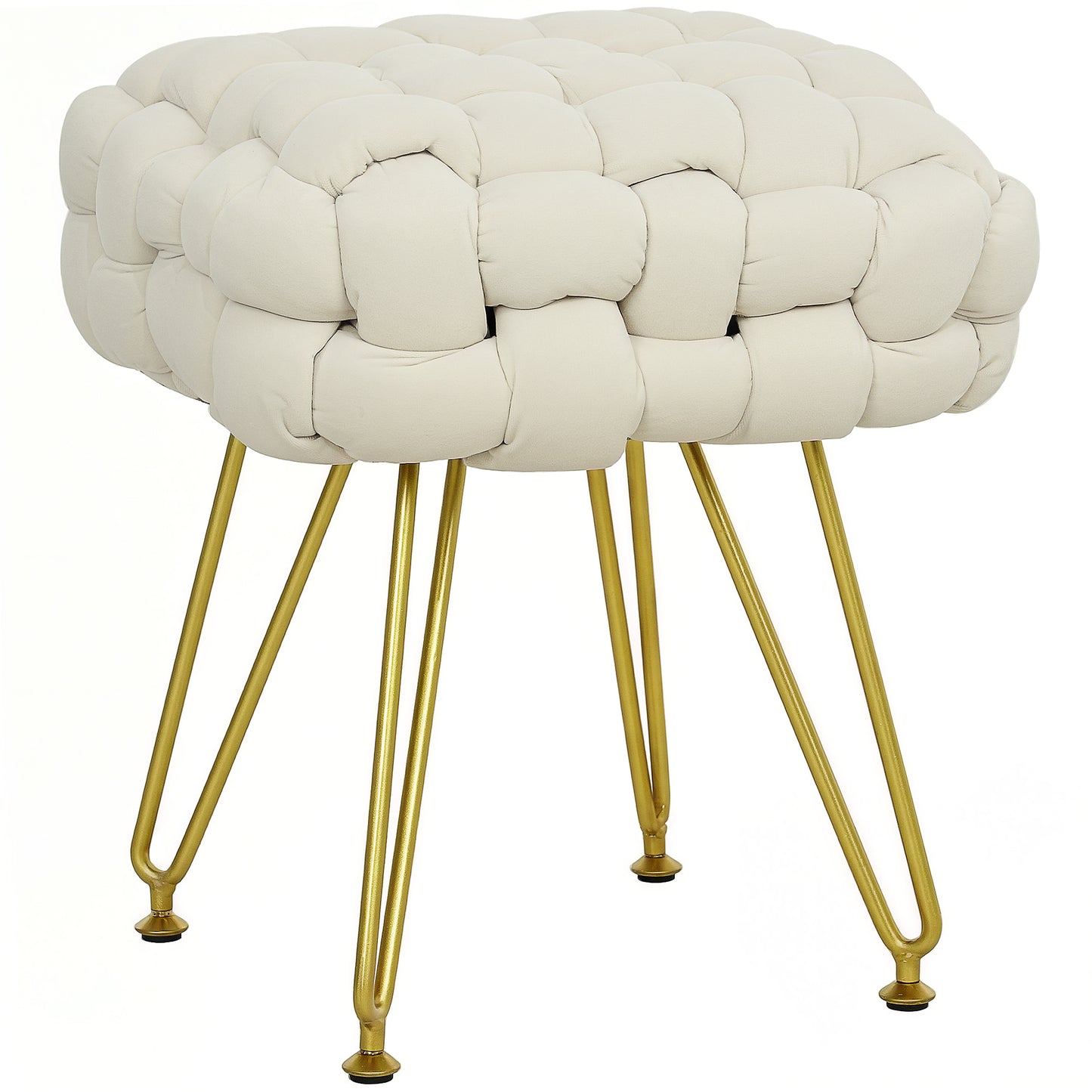 Photo of HOMCOM Velvet-Feel Bold Woven Footstool - Cream White in White colour on a white background