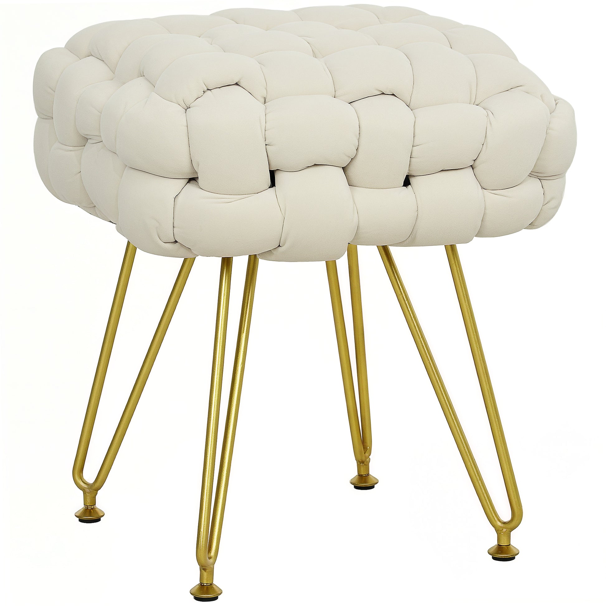 Photo of HOMCOM Velvet-Feel Bold Woven Footstool - Cream White in White colour on a white background