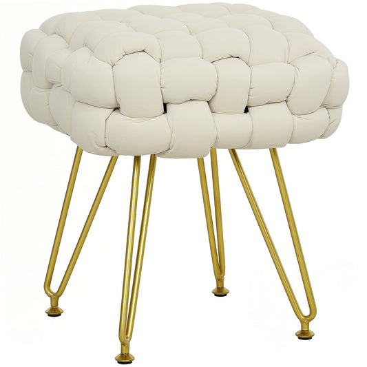 Photo of HOMCOM Velvet-Feel Bold Woven Footstool - Cream White in White colour on a white background